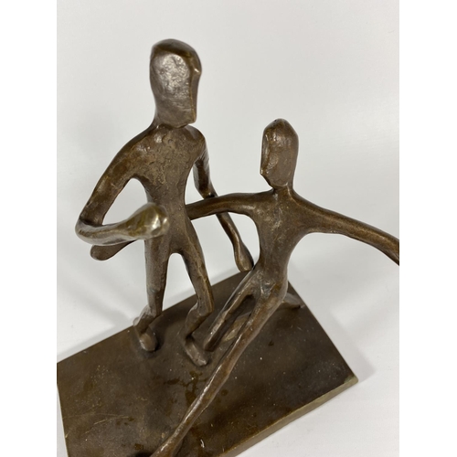 14 - A BRONZE MODEL OF TWO FOOTBALLERS