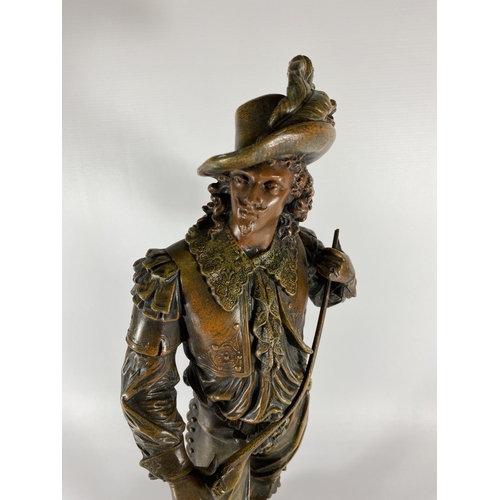 15 - A LARGE SPELTER MODEL OF 'DON JUAN' WITH NAME PLAQUE TO BASE