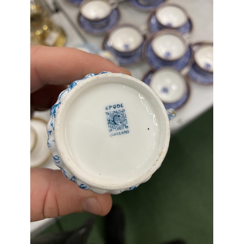 31 - A 19TH CENTURY COPELAND SPODE TEA FOR TWO BLUE AND WHITE SET COMPRISING TEAPOT, CUPS AND SAUCERS, CR... 