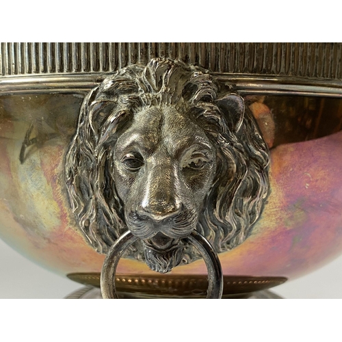 3A - A LARGE & IMPRESSIVE WAKLEY & WHEELER HALLMARKED SILVER PUNCH BOWL WITH LION DESIGN RING HANDLES, DA... 