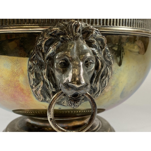 3A - A LARGE & IMPRESSIVE WAKLEY & WHEELER HALLMARKED SILVER PUNCH BOWL WITH LION DESIGN RING HANDLES, DA... 