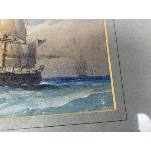 5 - A PAIR OF WILLIAM FREDERICK MITCHELL (1845-1914) MARITIME / NAVAL WATERCOLOURS OF GALLEON SHIPS, BOT... 