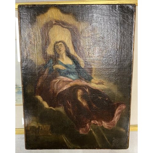 50 - A 17TH CENTURY ITALIAN SCHOOL OIL ON CANVAS OF SAINT ASCENDING INTO HEAVEN (VIRGIN MARY)