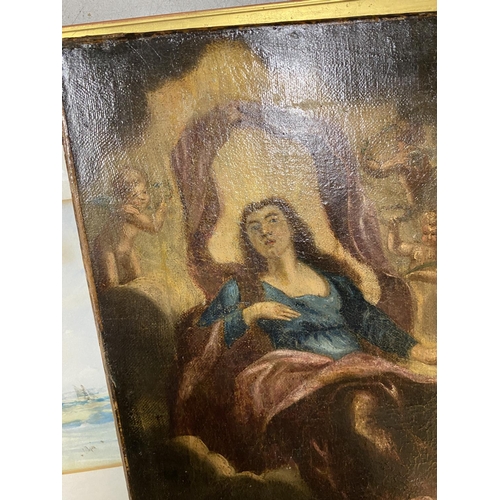 50 - A 17TH CENTURY ITALIAN SCHOOL OIL ON CANVAS OF SAINT ASCENDING INTO HEAVEN (VIRGIN MARY)