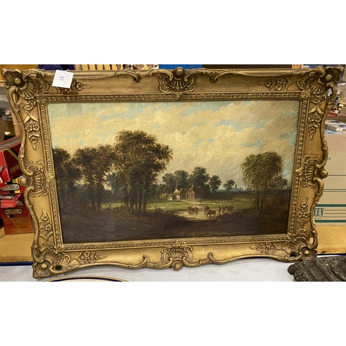 51 - A GILT FRAMED A.COLEMAN OIL ON CANVAS OF AN ENGLISH LANDSCAPE , RESTORED AND RELINED IN 1995