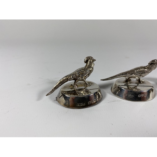 5A - A SET OF FOUR GEORGE V HALLMARKED SILVER PHEASANT PLACEHOLDERS, DATES TO CHESTER, 1913