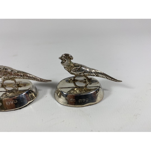 5A - A SET OF FOUR GEORGE V HALLMARKED SILVER PHEASANT PLACEHOLDERS, DATES TO CHESTER, 1913