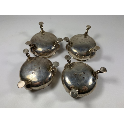 8A - A SET OF FOUR GEORGE II SALT CELLARS ON HOOF FEET, DATES TO LONDON, 1752, TOTAL WEIGHT 392G