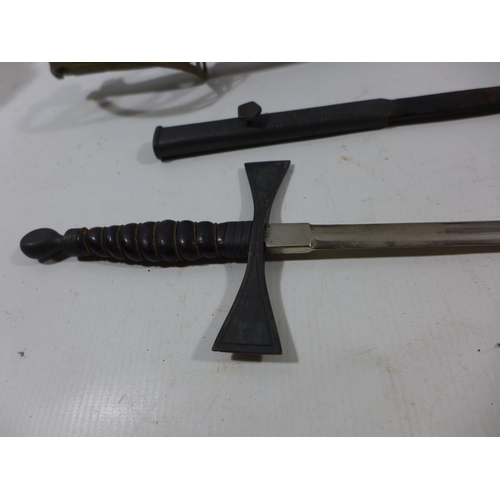 373 - A MASONIC SWORD AND SCABBARD, 70CM BLADE AND AN INDIAN SWORD AND SCABBARD (2)