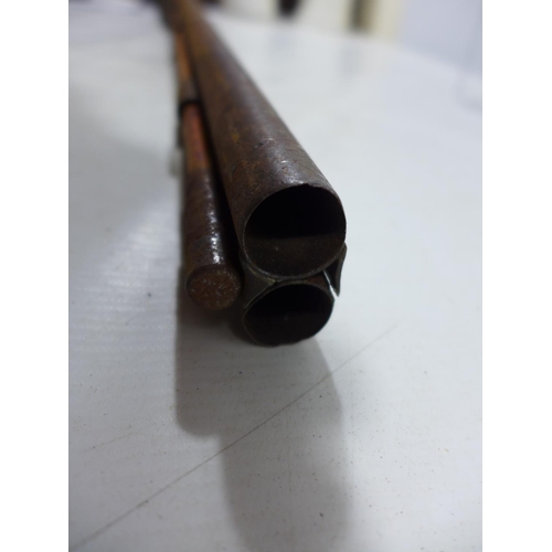 377 - A 12 BORE MUZZLE LOADING SIDE BY SIDE PERCUSSION CAP SHOTGUN, 73CM BARRELS