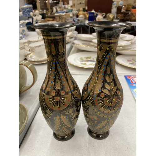 163 - A PAIR OF ORIENTAL STYLE METAL VASES, A LOVATT'S LANGLEY SMALL VASE AND JUG AND A STONEWARE 1 1/2 PI... 