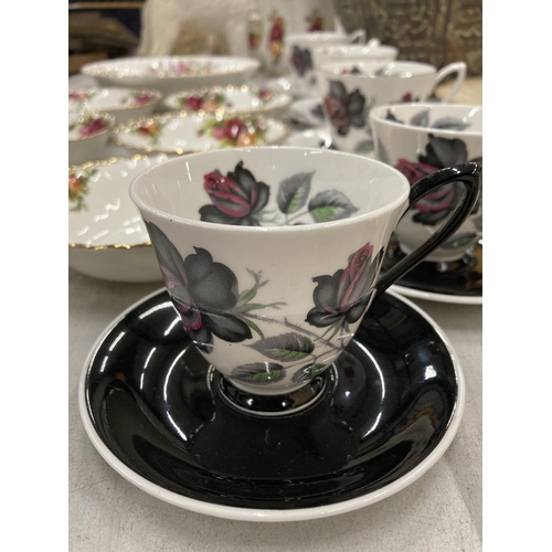 186 - A QUANTITY OF ROYAL ALBERT CHINA TO INCLUDE 'MASQUERADE' CUPS AND SAUCERS, 'OLD COUNTRY ROSES' BOWLS... 