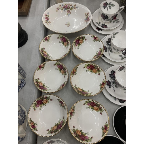 186 - A QUANTITY OF ROYAL ALBERT CHINA TO INCLUDE 'MASQUERADE' CUPS AND SAUCERS, 'OLD COUNTRY ROSES' BOWLS... 