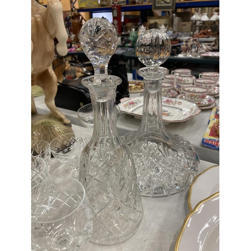 192 - A QUANTITY OF CUT GLASS GLASSES TO INCLUDE DECANTERS, WINE, SHERRY, PORT, ETC