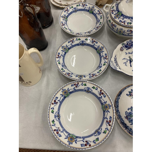 197 - A QUANTITY OF CERAMIC DINNERWARE TO INCLUDE A BOOTHS LIDDED PLATE, WHIELDON WARE BOWLS AND TUREEN, E... 