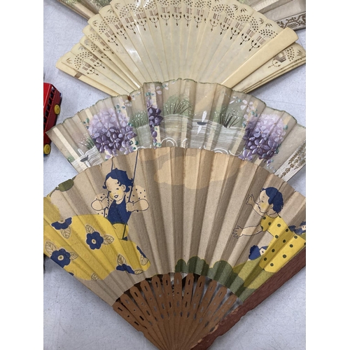 202 - SIX VINTAGE FANS TO INCLUDE BIRD PATTERNS, ETC