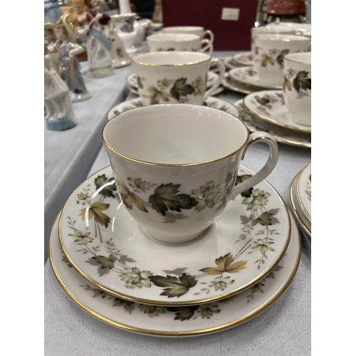 205 - A LARGE QUANTITY OF ROYAL DOULTON 'LARCHMONT' TRIOS PLUS SAUCE BOATS AND SAUCERS, A CREAM JUG AND SU... 