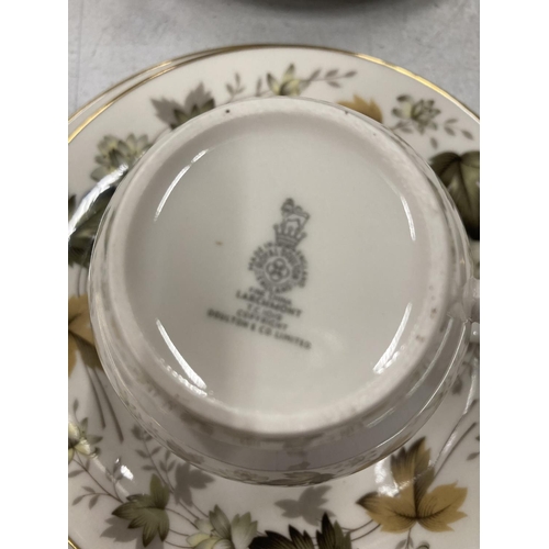 205 - A LARGE QUANTITY OF ROYAL DOULTON 'LARCHMONT' TRIOS PLUS SAUCE BOATS AND SAUCERS, A CREAM JUG AND SU... 