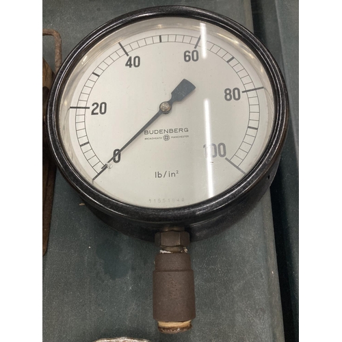 236 - A VINTAGE RENAULT FOOT WARMER AND PRESSURE GUAGE