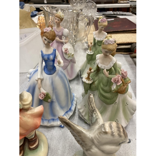 112 - A LARGE QUANTITY OF CERAMIC ITEMS TO INCLUDE LADY FIGURES, ROYAL DOULTON FLORAL POSIES, BIRDS, CRYST... 