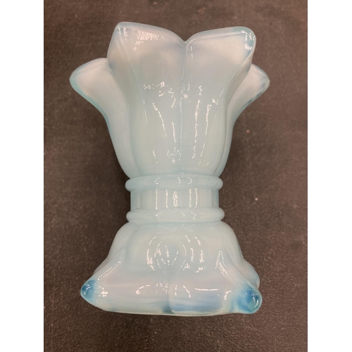 117 - A FRENCH PALE BLUE GLASS CANDLESTICK HEIGHT 9CM