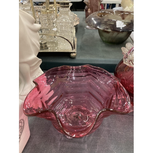 118 - TWO CRANBERRY GLASS BOWLS WITH PONTIL MARKS
