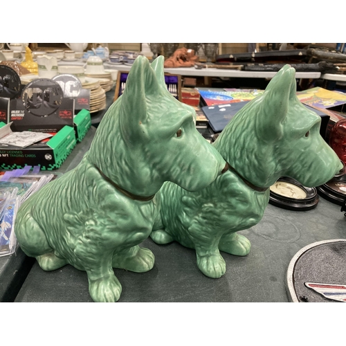 134 - TWO LARGE GREEN SYLVAC STYLE DOGS HEIGHT 23CM - BOTH A/F