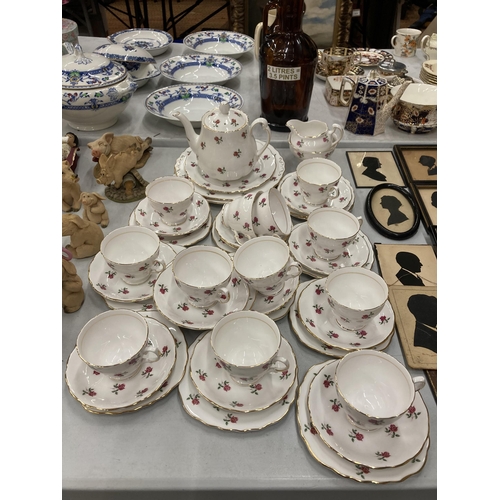 149 - A COLCLOUGH CHINA TEASET TO INCLUDE A TEAPOT, CREAM JUG, SUGAR BOWL, CAKE PLATE, CUPS, SAUCERS AND S... 