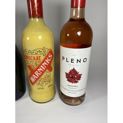 392 - 3 X MIXED BOTTLES - DON JOHN, AORI PROSECCO, ADVOCAAT, PLENO ROSE & SOUTH AFRICAN CHENIN BLANC