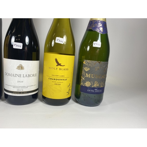 395 - 5 X MIXED 75CL BOTTLES - PROSECCO, SAMPO VIEJO, DOMAINE LABORIE, WOLF BLASS CHARDONNAY & MUSCAT