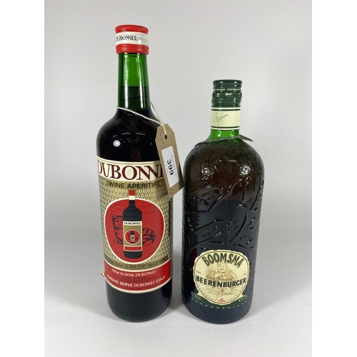 399 - 2 BOTTLES - A 1 LITRE BOTTLE OF BOOMSMA OUD FRIESCHE BEERENBURGER & DUBONNEE SPIRIT