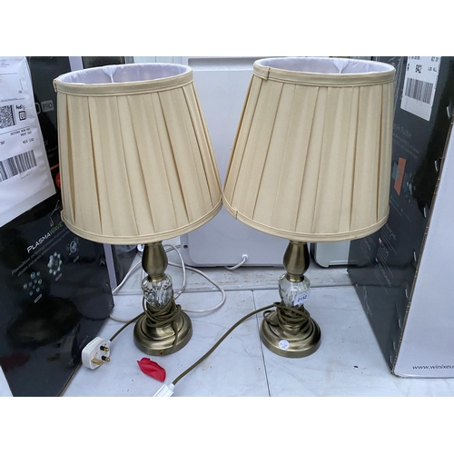 2152 - TWO BRASS EFFECT TABLE LAMPS WITH SHADES