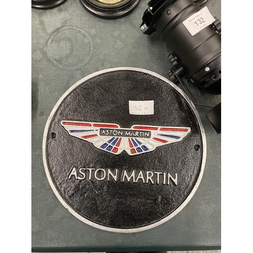 132A - A CAST ASTON MARTIN SIGN DIAMETER 24CM