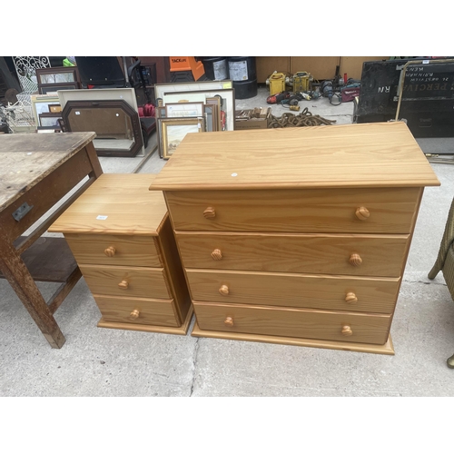 2671 - A MODERN PINE CHEST OF FOUR DRAWERS AND THREE DRAWER BEDSIDE CHEST