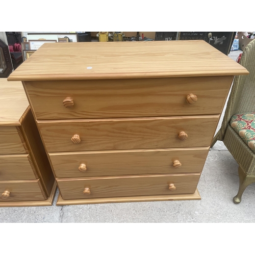 2671 - A MODERN PINE CHEST OF FOUR DRAWERS AND THREE DRAWER BEDSIDE CHEST