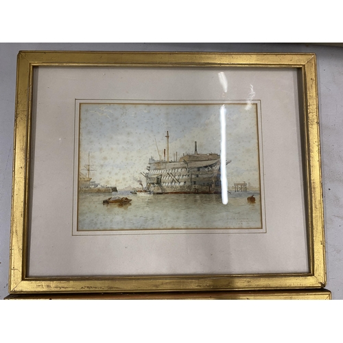 11 - A PAIR OF 19TH CENTURY MARITIME / NAVAL WATERCOLOURS OF H.M.S EXCELLENT & H.M.S CAMBRIDGE, SIGNED LO... 