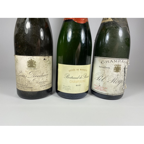 518 - 3 X 75CL BOTTLES - LOUIS ROEDERER, BERTRAND BESSAE & POL ROGER