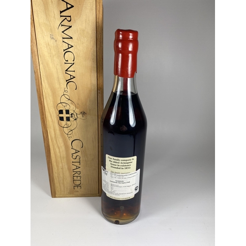 520 - 1 X 70CL BOTTLE - CASTAREDE 1945 ARMAGNAC IN WOODEN PRESENTATION BOX WITH WAX CAPSULE AND SEAL