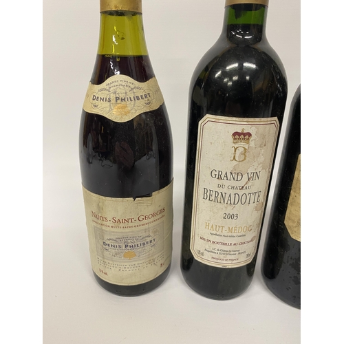 526 - 4 X 75CL BOTTLES - DENIS PHILIBERT 1989 NUITS SAINT GEORGES, LA CHEMADE 2000, GRAND VIN DU CHATEAU B... 