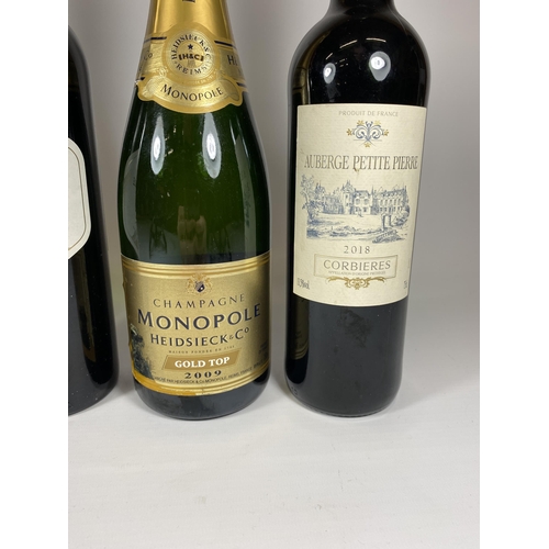 546 - 4 X MIXED BOTTLES - DURBANVILLE HILLS 2016 MERLOT, LOUIS JADOT, MONOPOLE CHAMPAGNE & 2018 CORBIERES