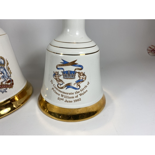 554 - 3 X 70CL BOTTLES - BELLS WHISKY DECANTERS - 2 X CHARLES & DIANA WEDDING & 1982 BIRTH OF PRINCE WILLI... 