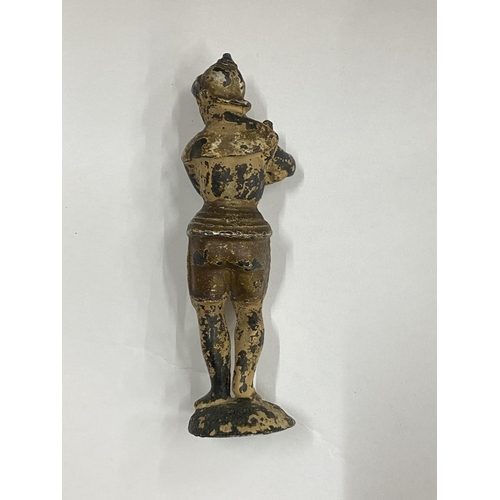 49 - AN UNUSUAL, POSSIBLY BRONZE, MODEL OF A SWORDSMAN