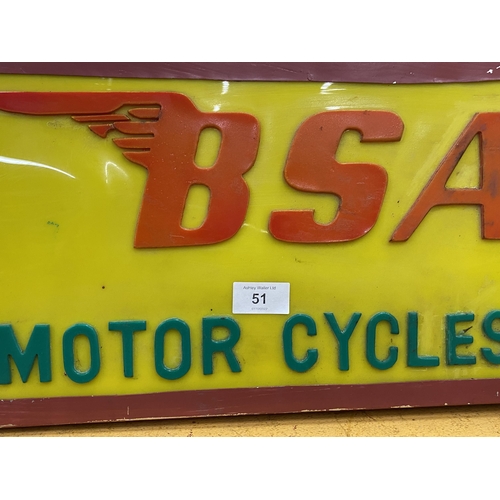 51 - A BSA MOTOR CYCLES ILLUMINATED BOX SIGN