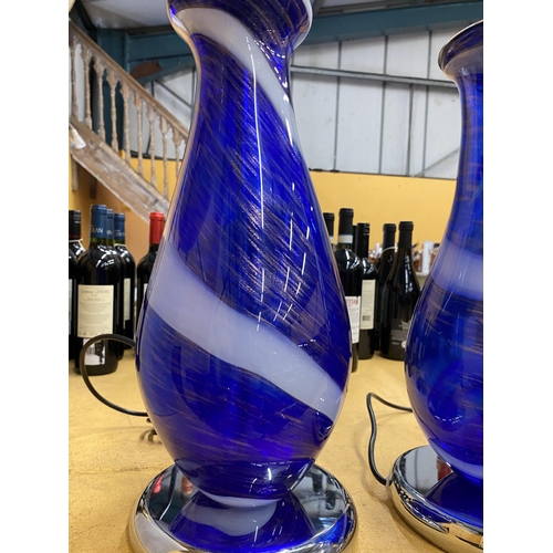 81 - A PAIR OF MURANO BLUE GLASS LAMPS