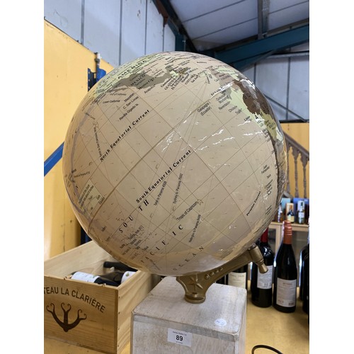 89 - A LARGE DECORATIVE GLOBE ON STAND, HEIGHT 70CM