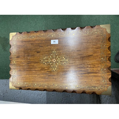 90 - A BRASS INLAID WOODEN SIDE TABLE