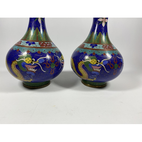 375 - A PAIR OF CHINESE CLOISONNE BALUSTER FORM VASES, HEIGHT 18CM