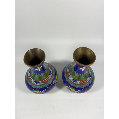 375 - A PAIR OF CHINESE CLOISONNE BALUSTER FORM VASES, HEIGHT 18CM