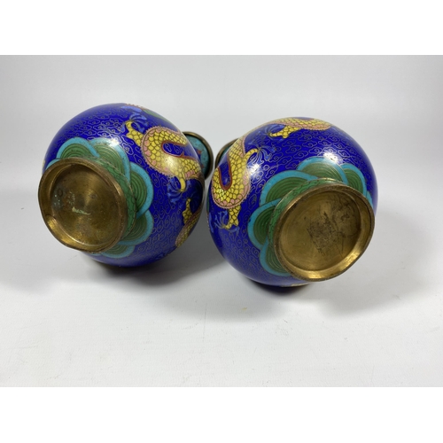 375 - A PAIR OF CHINESE CLOISONNE BALUSTER FORM VASES, HEIGHT 18CM