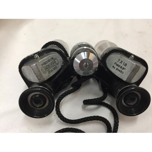 134 - A PAIR OF MINIATURE CHROME PRECISION COATED 'UNISCOPE' BINOCULARS